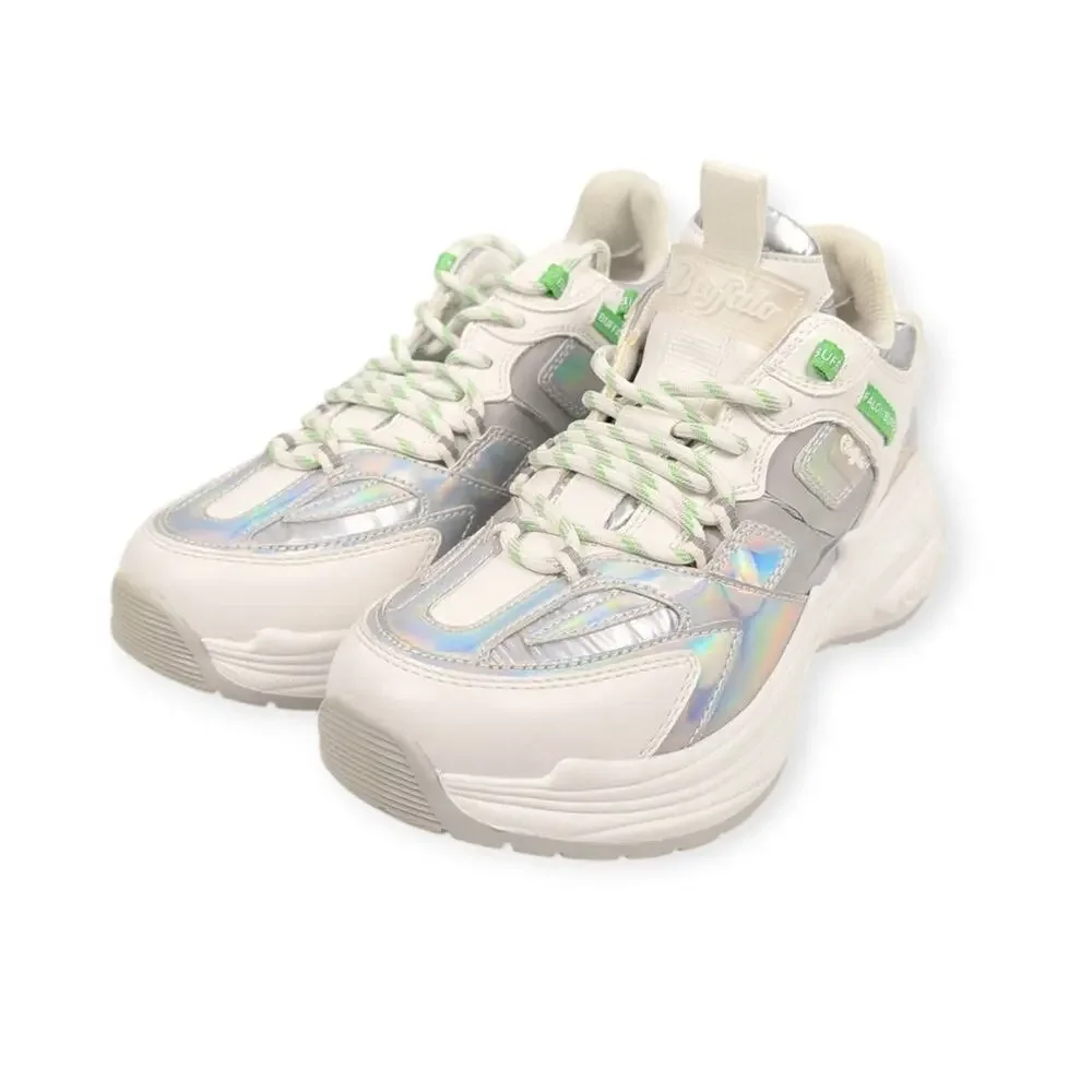 Buffalo B.NCE S2 White Silver Iridescent Lace Up Sneakers Size 7.5